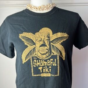 Shameful Tiki Room Black and Gold Short Sleeve Logo Tee from Vancouver Tiki Bar